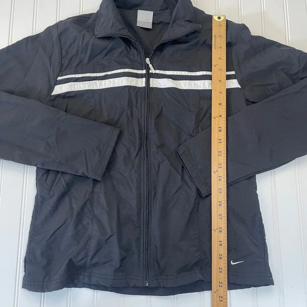 Nike Womens Track Jacket Black White Stripe Full Zip Mock Neck Medium/Large
